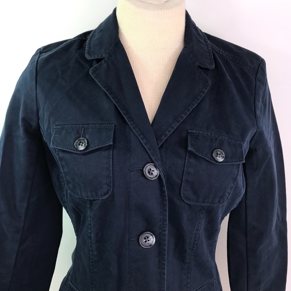 Eddie Bauer Navy Cotton Button Down Jacket - 4 - Picture 2 of 6